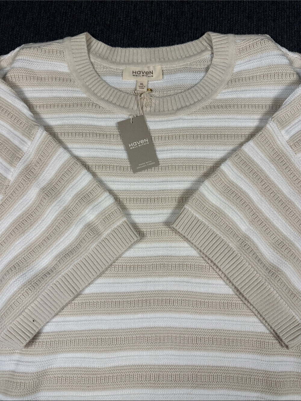 Haven Sweater Short Sleeve Cotton Stripe Capsule Crewneck Cream White Boxy XL